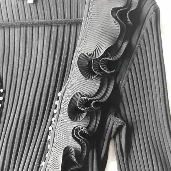 Festive Minkas Ruffled Rib Knit Cardigan Sweater Sparkling Zipper - Picture 3 of 8